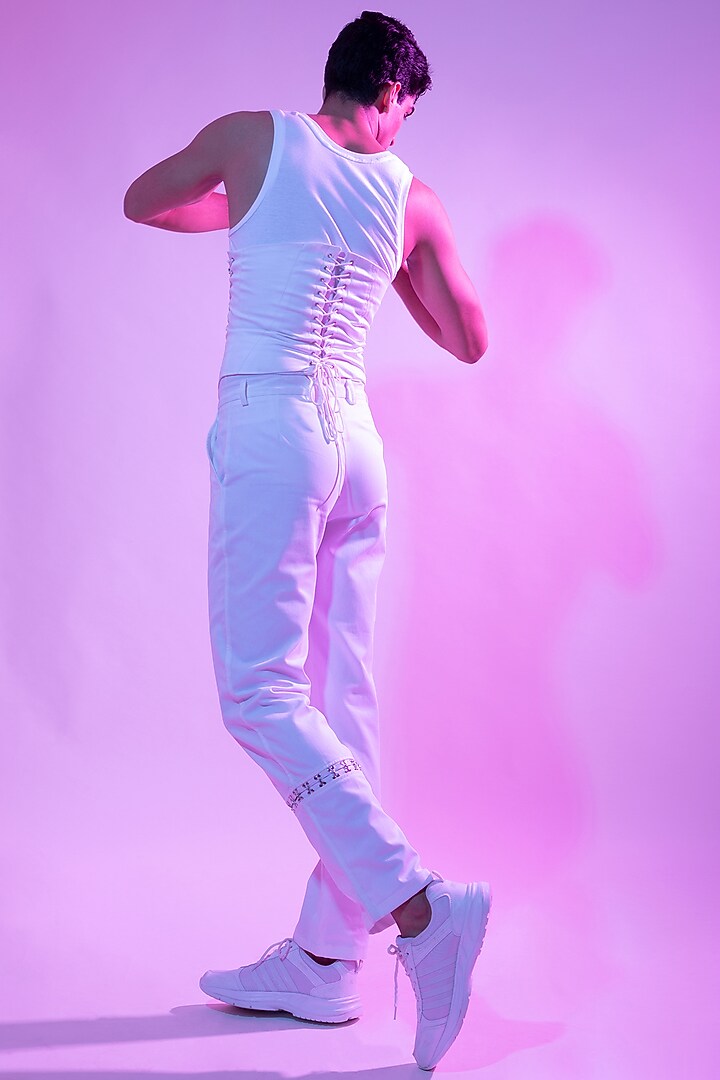 White Cotton Denim Vest by DIERMEISS BY THE DRAGON LADY at Pernia's Pop Up Shop