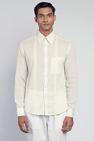 White Crinkled Cotton Embroidered Shirt by DIERMEISS BY THE DRAGON LADY