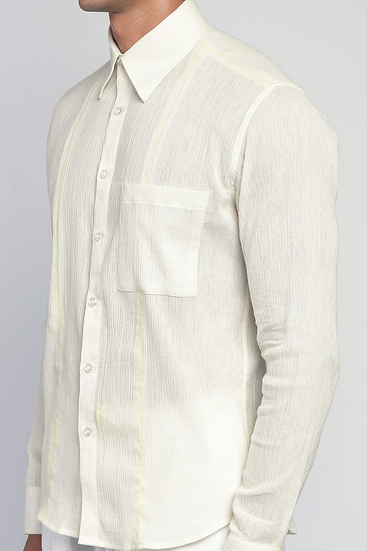 White Crinkled Cotton Embroidered Summer Shirt by DIERMEISS BY THE DRAGON LADY at Pernia's Pop Up Shop