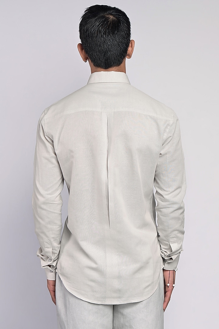 Grey Pure Linen Party Wear Shirt by DIERMEISS BY THE DRAGON LADY at Pernia's Pop Up Shop