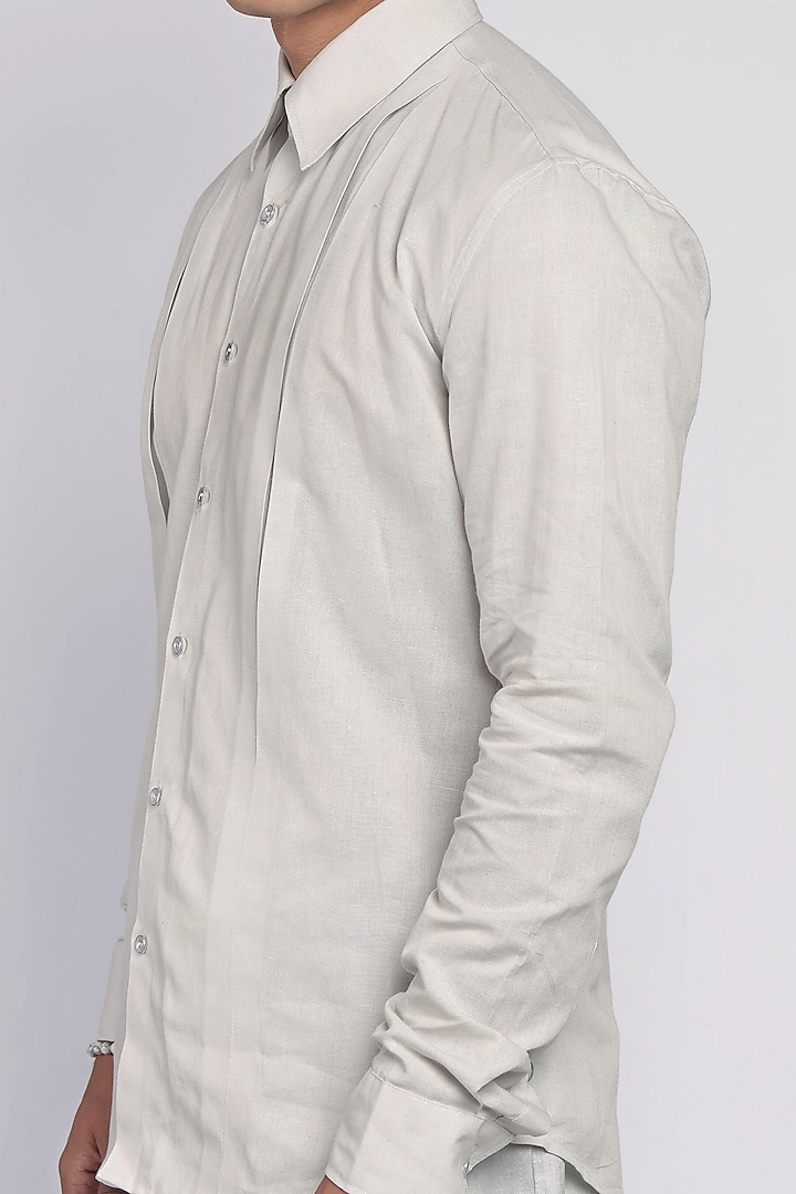 Grey Pure Linen Party Wear Shirt by DIERMEISS BY THE DRAGON LADY at Pernia's Pop Up Shop