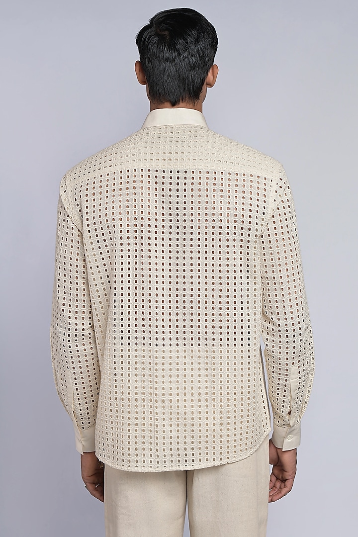 Off-White Cotton & Schiffli Embroidered Shirt Design by DIERMEISS