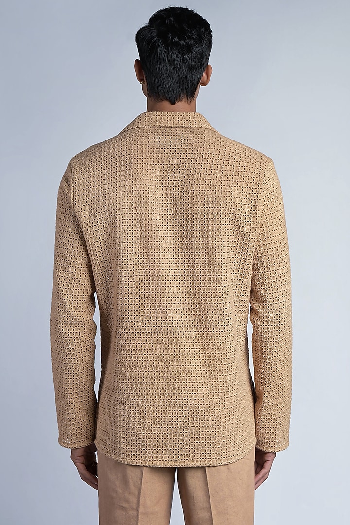 Gold Cotton Schiffli Embroidered Party Wear Shirt by DIERMEISS BY THE DRAGON LADY at Pernia's Pop Up Shop