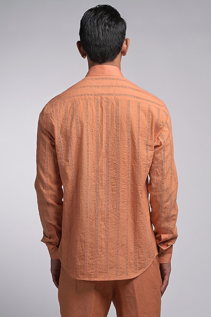 Orange Cotton Embroidered Party Wear Shirt by DIERMEISS BY THE DRAGON LADY at Pernia's Pop Up Shop