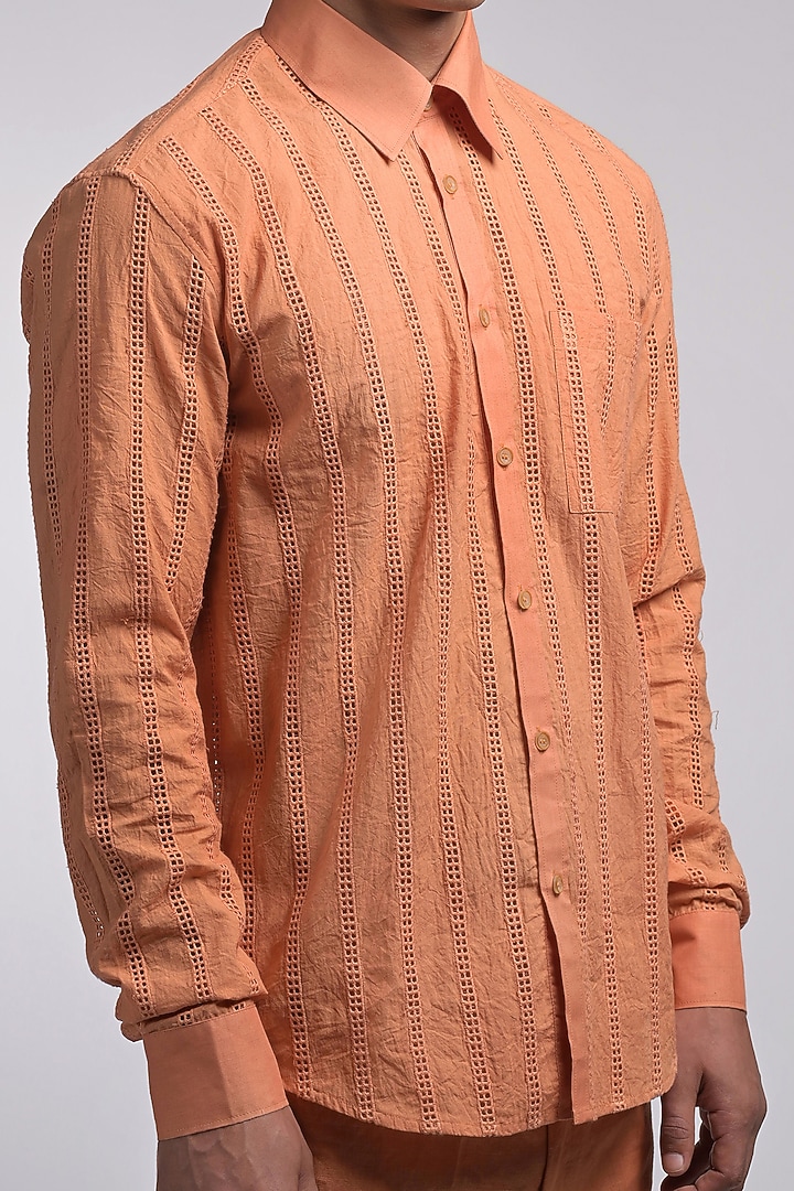 Orange Cotton Embroidered Party Wear Shirt by DIERMEISS BY THE DRAGON LADY at Pernia's Pop Up Shop