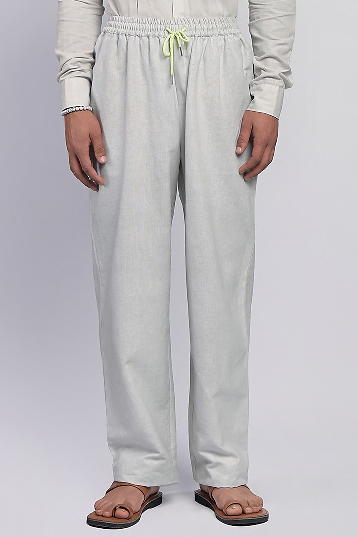 Grey Linen Trousers by DIERMEISS BY THE DRAGON LADY