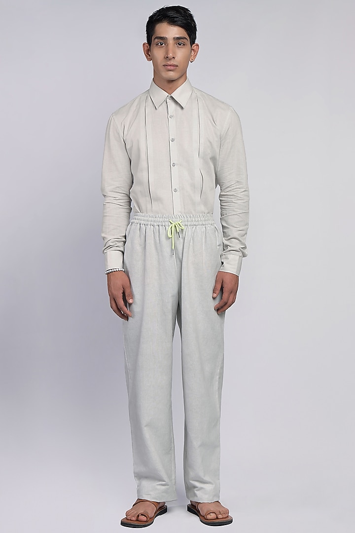 Grey Linen Trousers by DIERMEISS BY THE DRAGON LADY at Pernia's Pop Up Shop