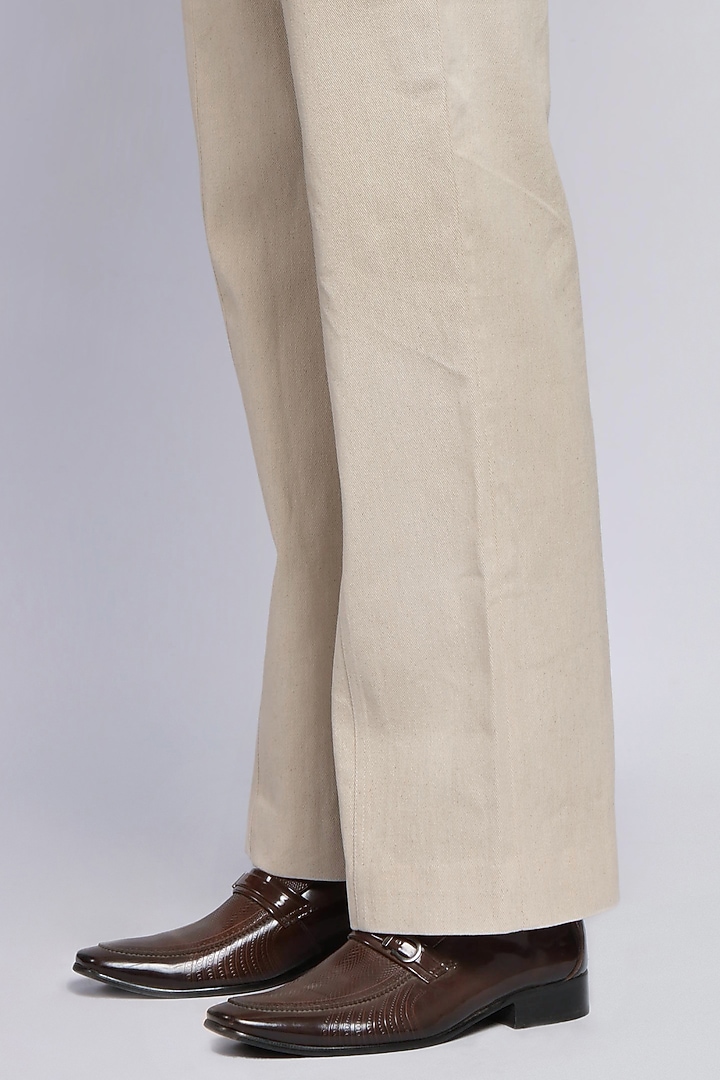 Off-White Cotton Twill Trousers by DIERMEISS BY THE DRAGON LADY at Pernia's Pop Up Shop