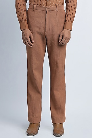 Brown Cotton Twill Trousers by DIERMEISS BY THE DRAGON LADY
