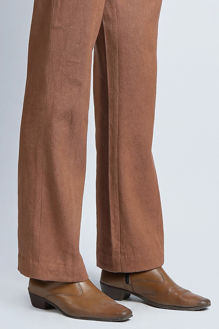 Brown Cotton Twill Trousers by DIERMEISS BY THE DRAGON LADY at Pernia's Pop Up Shop