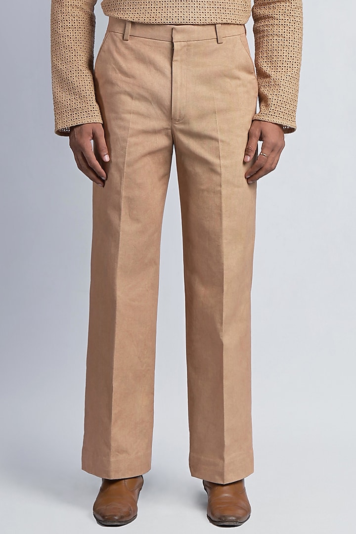 Gold Cotton Twill Trousers by DIERMEISS BY THE DRAGON LADY