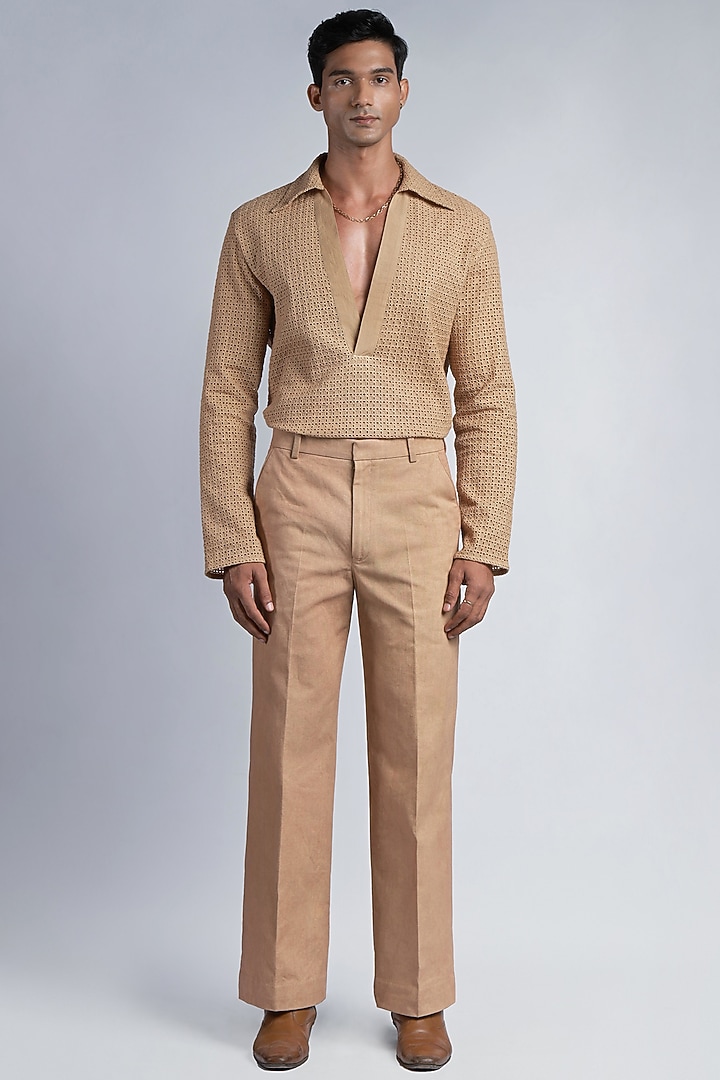Gold Cotton Twill Trousers by DIERMEISS BY THE DRAGON LADY at Pernia's Pop Up Shop