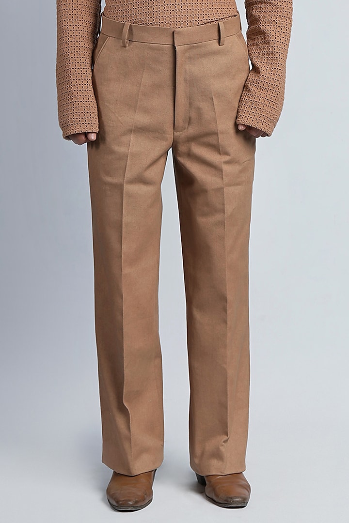 Bronze Cotton Twill Trousers by DIERMEISS BY THE DRAGON LADY