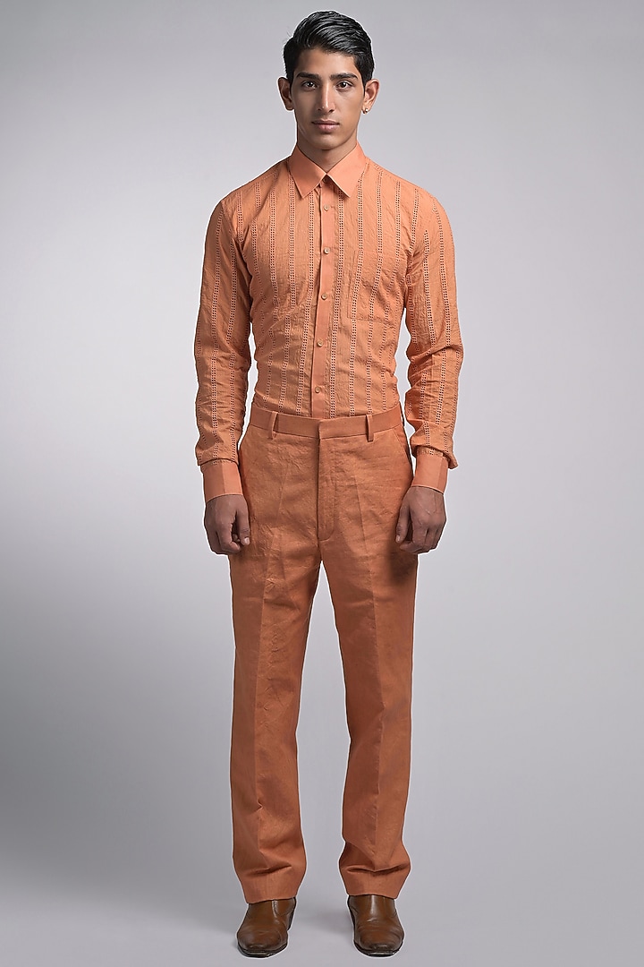 Orange Linen Trousers by DIERMEISS BY THE DRAGON LADY at Pernia's Pop Up Shop