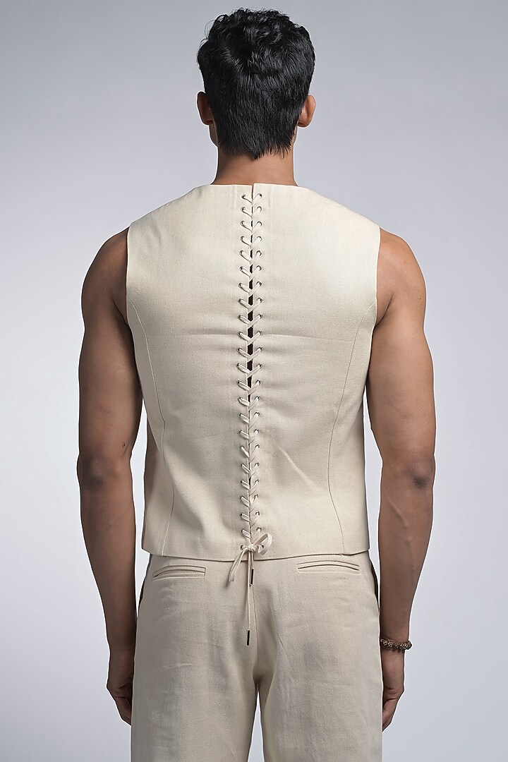 Off-White Cotton Twill Waistcoat by DIERMEISS BY THE DRAGON LADY at Pernia's Pop Up Shop
