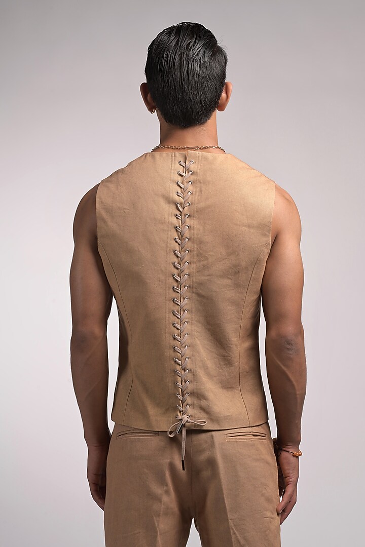 Gold Cotton Twill Waistcoat by DIERMEISS BY THE DRAGON LADY at Pernia's Pop Up Shop