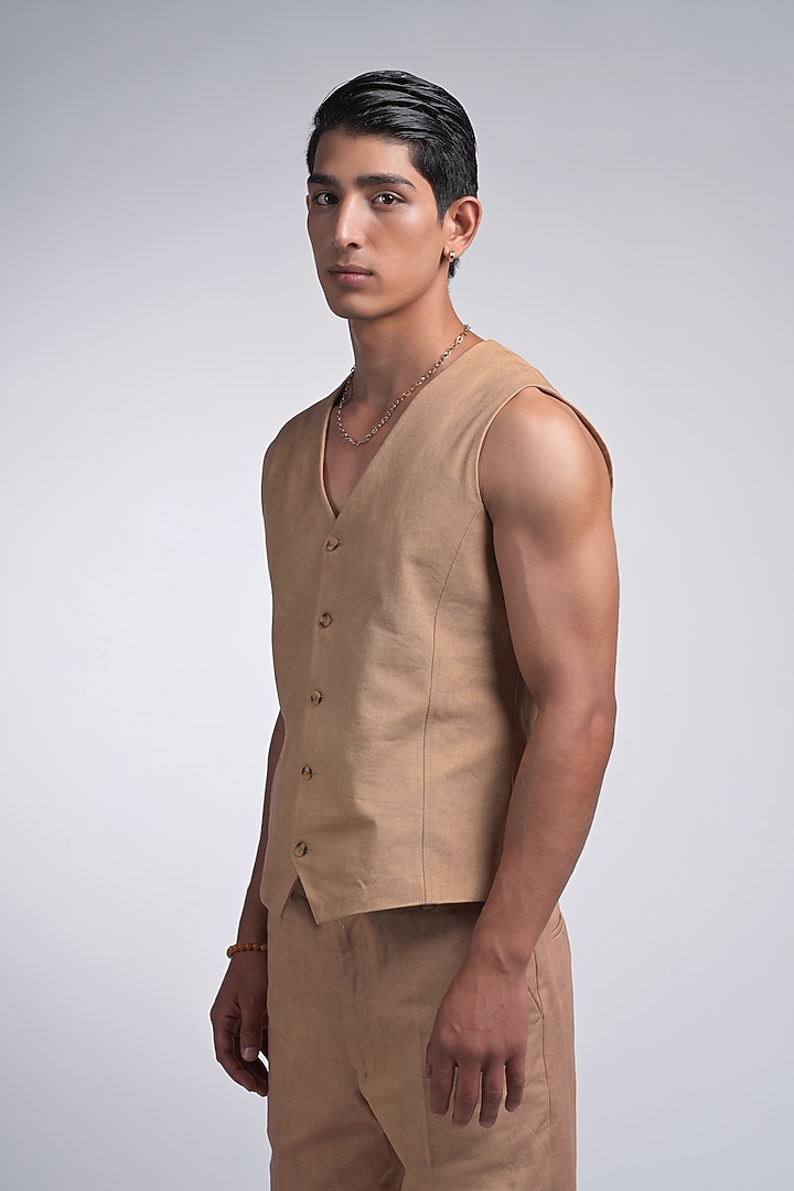 Gold Cotton Twill Waistcoat by DIERMEISS BY THE DRAGON LADY at Pernia's Pop Up Shop