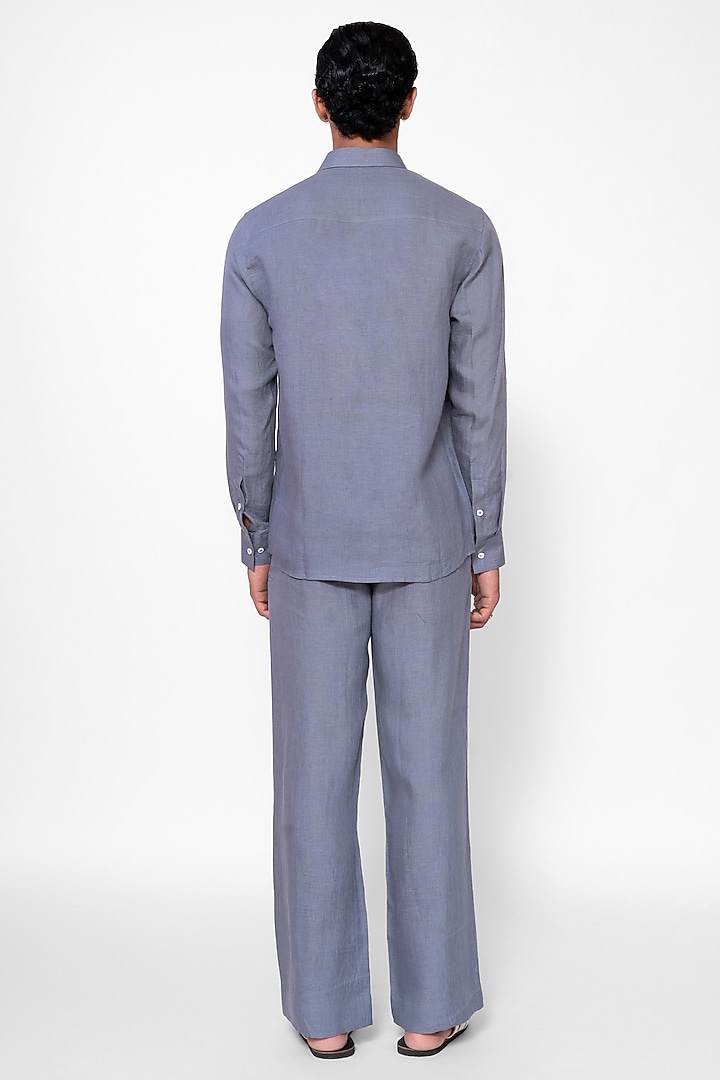 Lunar Grey Linen Blend Thread Embroidered Co-Ord Set by DIERMEISS BY THE DRAGON LADY at Pernia's Pop Up Shop