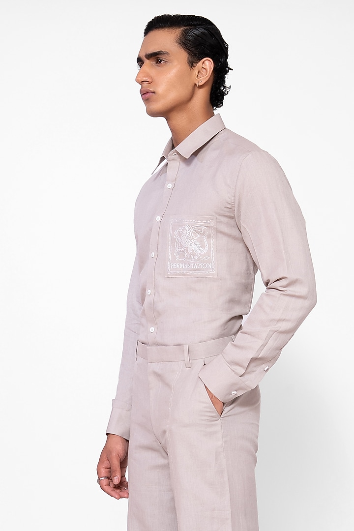 Light Grey Linen Blend Thread Embroidered Co-Ord Set by DIERMEISS BY THE DRAGON LADY at Pernia's Pop Up Shop