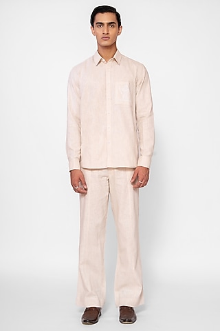 Ecru Linen Blend Thread Embroidered Co-Ord Set by DIERMEISS BY THE DRAGON LADY
