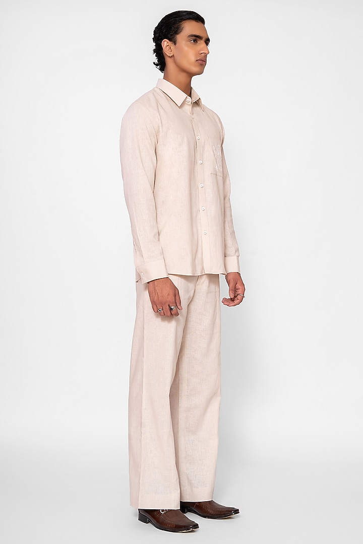 Ecru Linen Blend Thread Embroidered Co-Ord Set by DIERMEISS BY THE DRAGON LADY at Pernia's Pop Up Shop