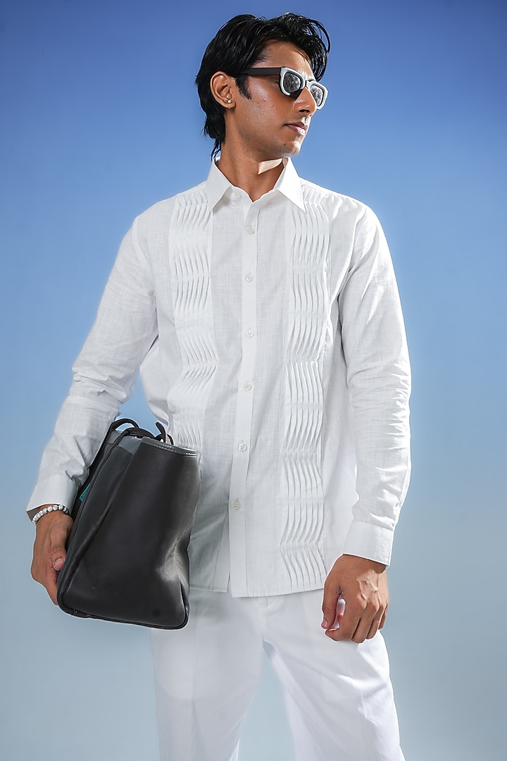 White Cotton Party Wear Shirt by DIERMEISS BY THE DRAGON LADY at Pernia's Pop Up Shop