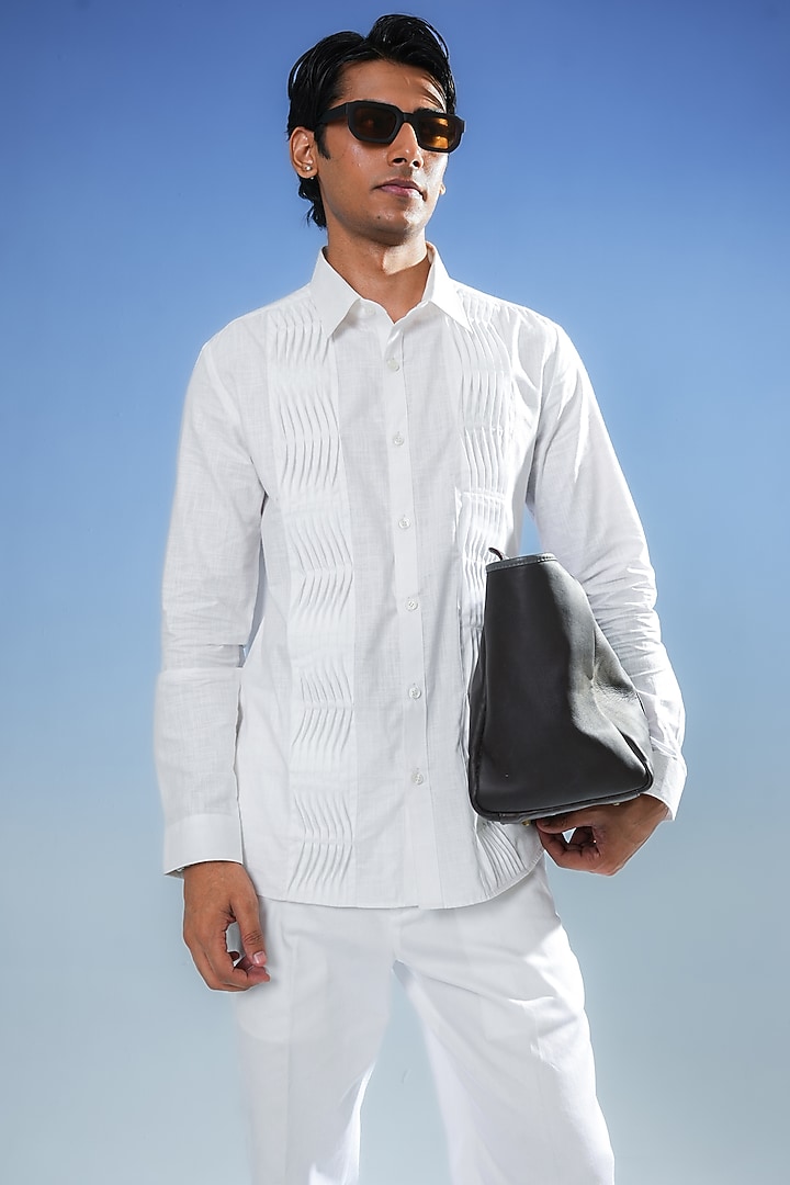White Cotton Party Wear Shirt by DIERMEISS BY THE DRAGON LADY at Pernia's Pop Up Shop