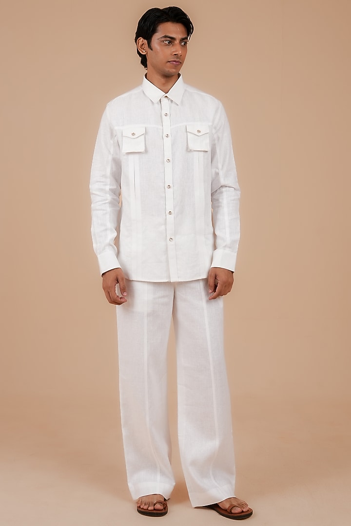 White Linen Party Wear Shirt by DIERMEISS BY THE DRAGON LADY at Pernia's Pop Up Shop