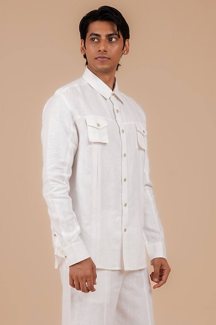 White Linen Party Wear Shirt by DIERMEISS BY THE DRAGON LADY at Pernia's Pop Up Shop
