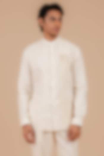 Light Beige Linen Cotton Party Wear Shirt by DIERMEISS BY THE DRAGON LADY at Pernia's Pop Up Shop