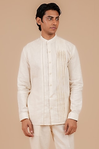 Light Beige Linen Cotton Shirt by DIERMEISS BY THE DRAGON LADY
