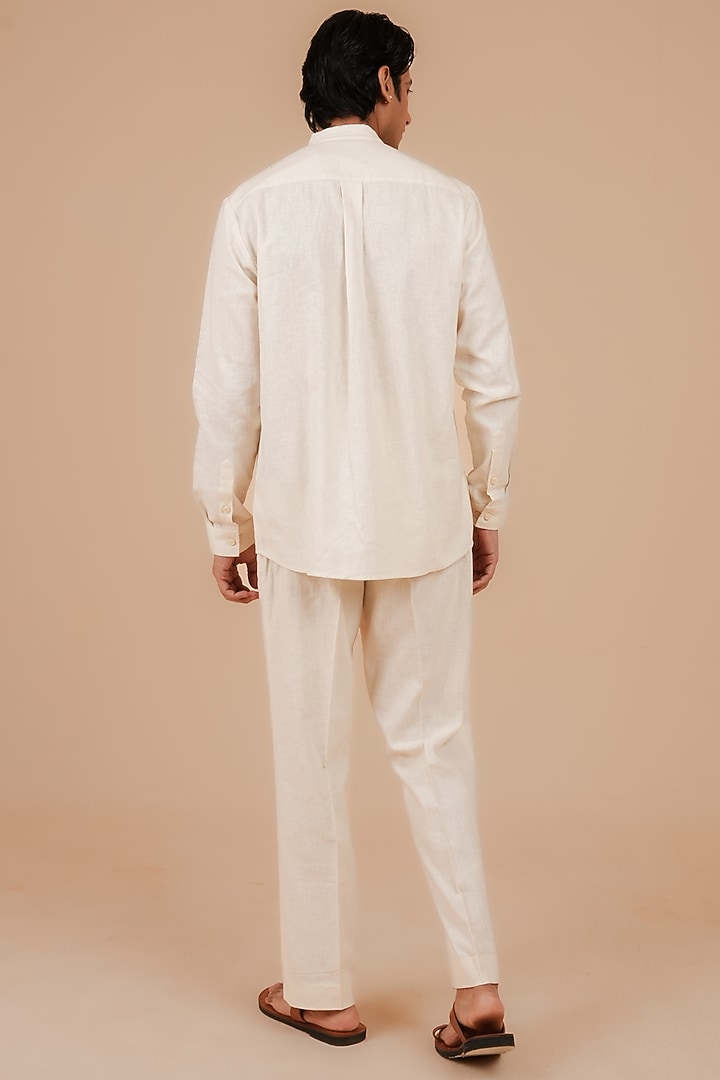 Light Beige Linen Cotton Party Wear Shirt by DIERMEISS BY THE DRAGON LADY at Pernia's Pop Up Shop