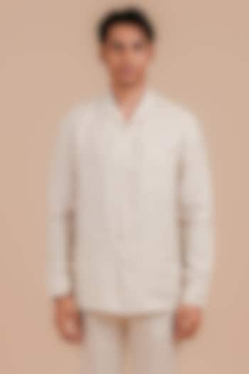 Light Beige Linen Party Wear Shirt by DIERMEISS BY THE DRAGON LADY at Pernia's Pop Up Shop