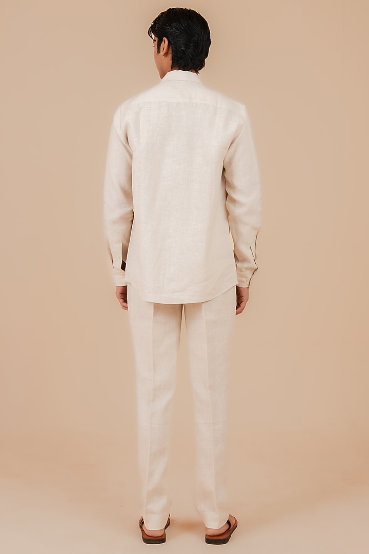 Light Beige Linen Party Wear Shirt by DIERMEISS BY THE DRAGON LADY at Pernia's Pop Up Shop