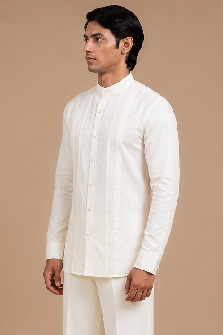 Off-White Cotton Party Wear Shirt by DIERMEISS BY THE DRAGON LADY at Pernia's Pop Up Shop