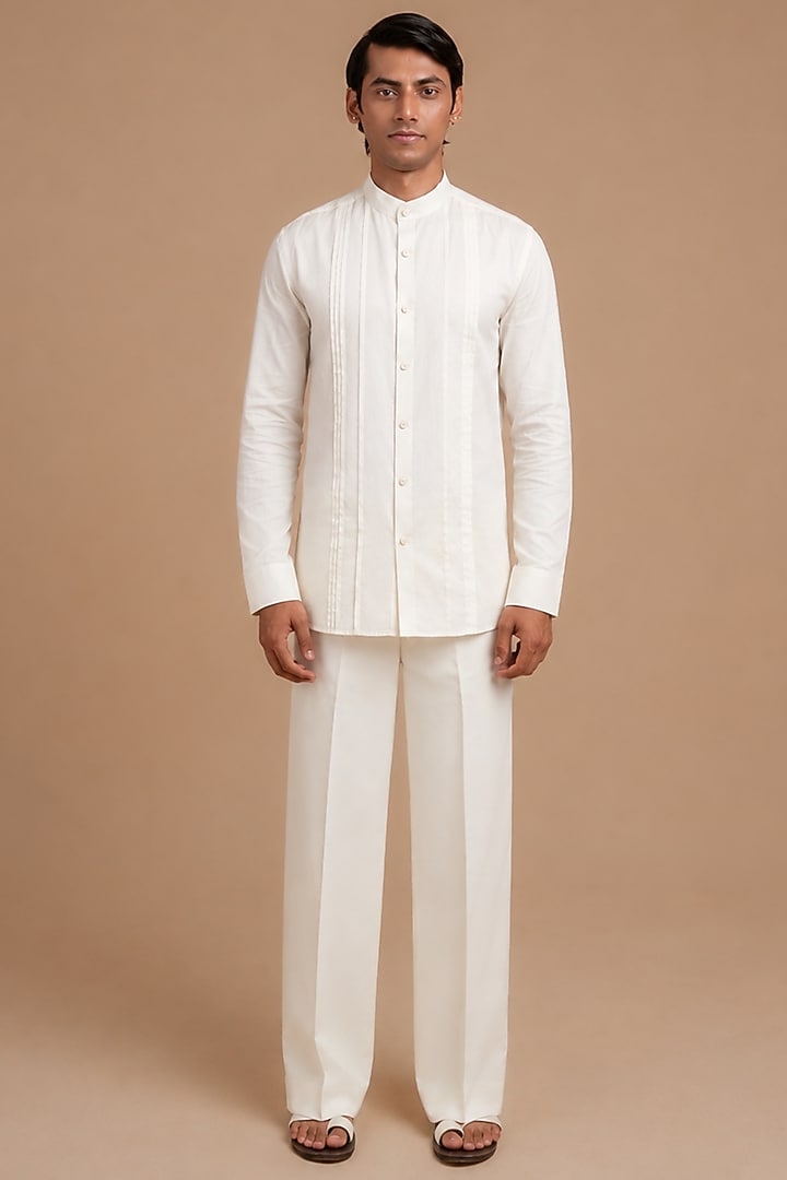 Off-White Cotton Party Wear Shirt by DIERMEISS BY THE DRAGON LADY at Pernia's Pop Up Shop
