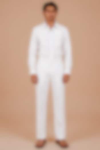 White Cotton Straight-Fit Trousers by DIERMEISS BY THE DRAGON LADY at Pernia's Pop Up Shop