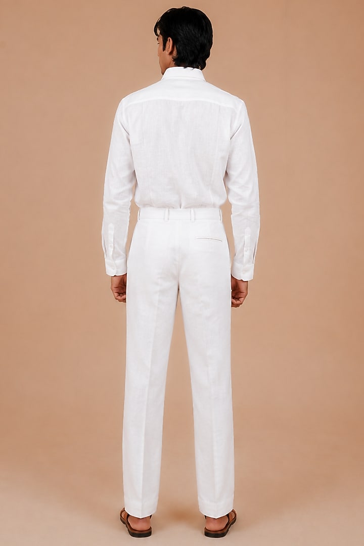 White Cotton Straight-Fit Trousers by DIERMEISS BY THE DRAGON LADY at Pernia's Pop Up Shop