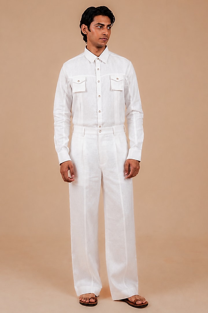White Linen Trousers by DIERMEISS BY THE DRAGON LADY at Pernia's Pop Up Shop
