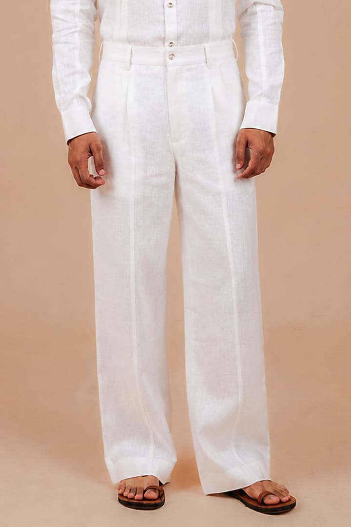 White Linen Trousers by DIERMEISS BY THE DRAGON LADY at Pernia's Pop Up Shop