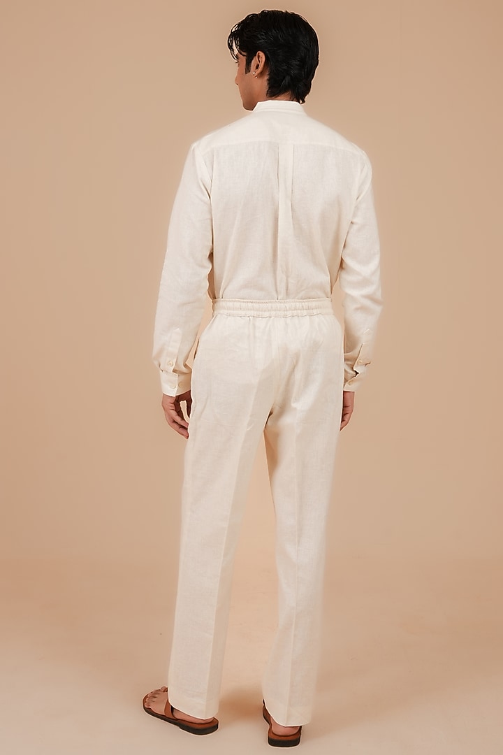 Light Beige Linen Cotton Trousers by DIERMEISS BY THE DRAGON LADY at Pernia's Pop Up Shop