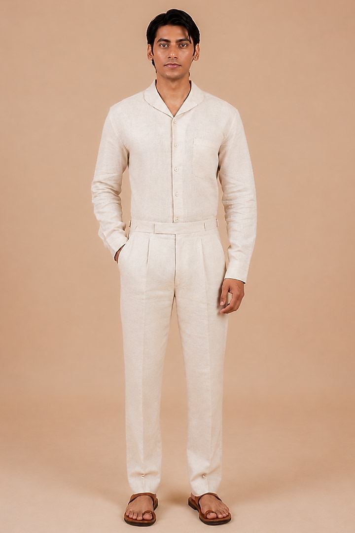 Light Beige Linen Trousers by DIERMEISS BY THE DRAGON LADY at Pernia's Pop Up Shop