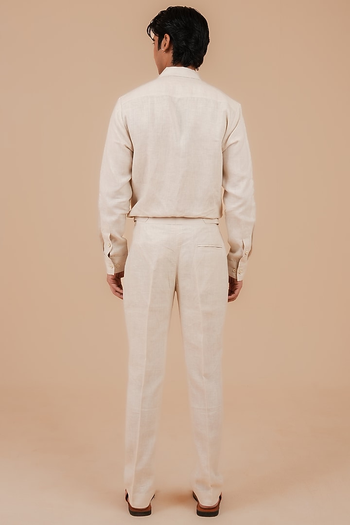 Light Beige Linen Trousers by DIERMEISS BY THE DRAGON LADY at Pernia's Pop Up Shop