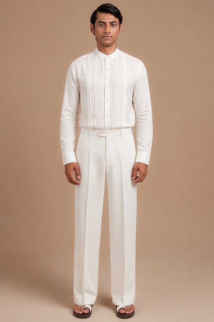 Off-White Cotton Trousers by DIERMEISS BY THE DRAGON LADY at Pernia's Pop Up Shop