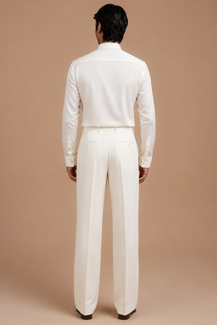 Off-White Cotton Trousers by DIERMEISS BY THE DRAGON LADY at Pernia's Pop Up Shop