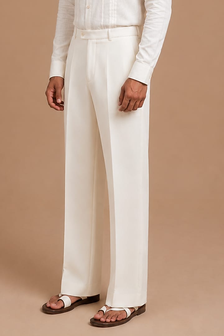 Off-White Cotton Trousers by DIERMEISS BY THE DRAGON LADY at Pernia's Pop Up Shop