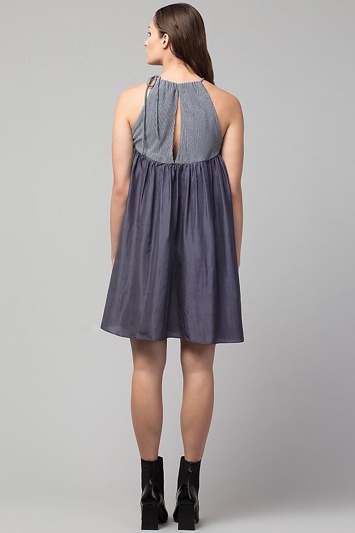 Slate Grey Silk Embroidered Summer Dress by Divya Jain at Pernia's Pop Up Shop