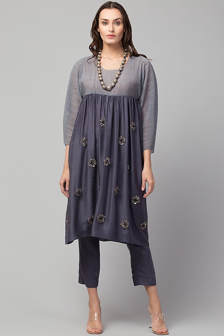 Slate Grey Embroidered Dress by Divya Jain