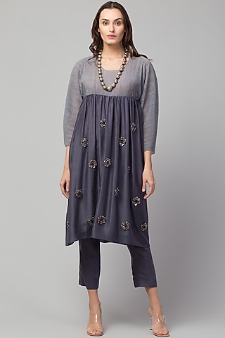 Slate Grey Embroidered Dress by Divya Jain