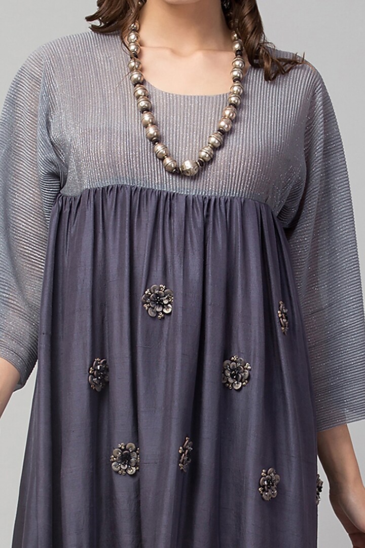 Slate Grey Embroidered Summer Dress by Divya Jain at Pernia's Pop Up Shop